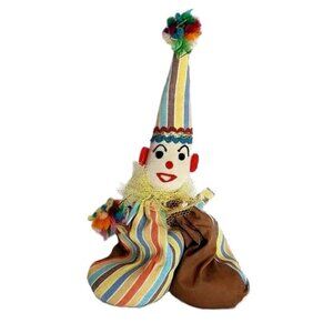 Vintage Bean Bag Clown Doll American Folk Art Handmade Circus Toy Creepy
